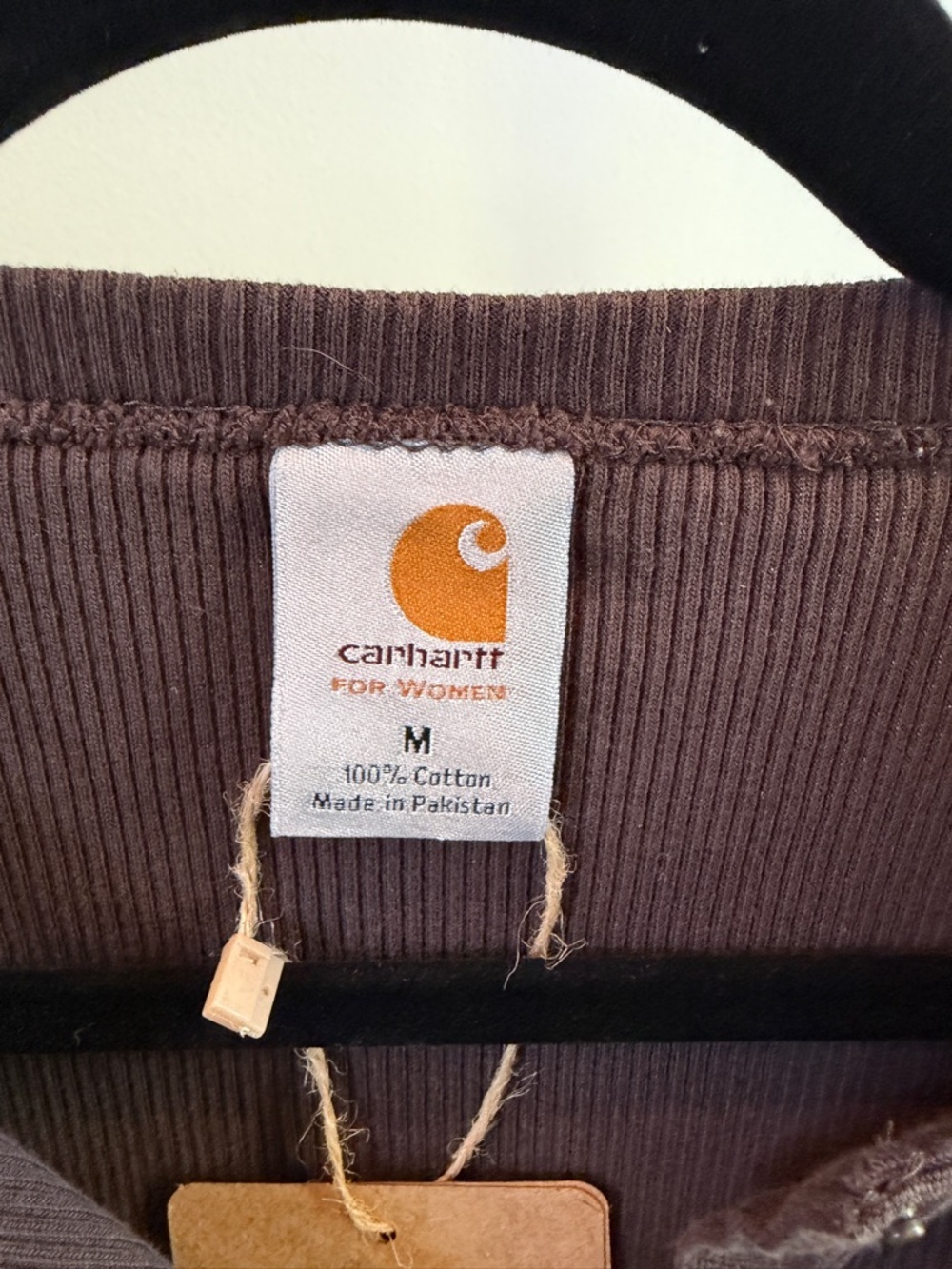 Carhartt Women's Chocolate Brown Ribbed Henley Top - Picture 3 of 4
